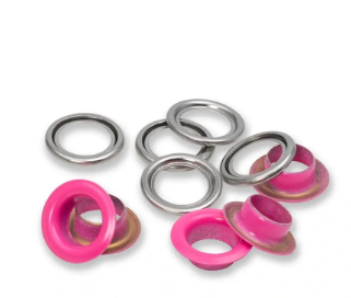 Ösen mit Scheiben, 11mm, pink/silberfarbig  