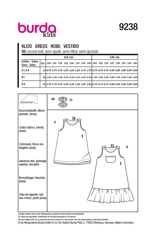 burda Schnitt 9238 "Kleid für Kinder"